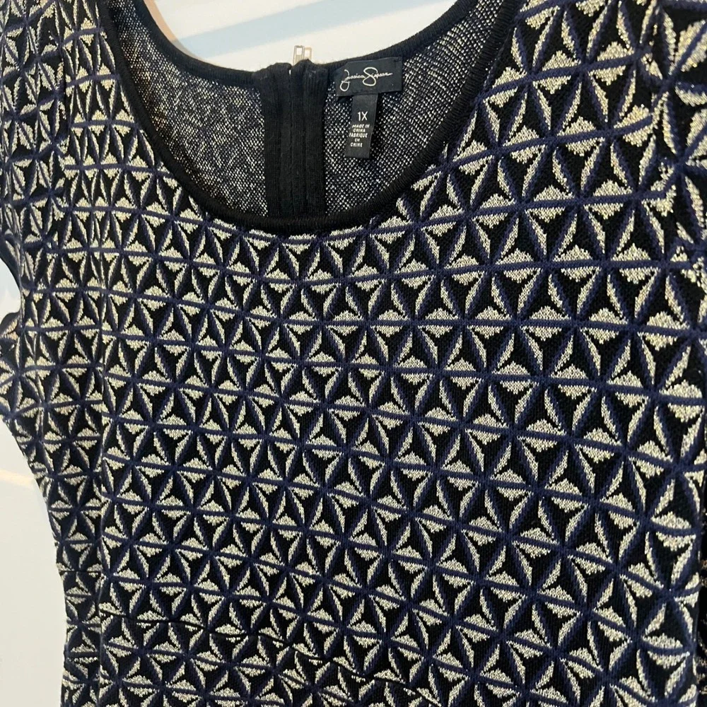Jessica Simpson‎ Geometric Print Knit Sweater Dress Black Gold Women's Plus 1X